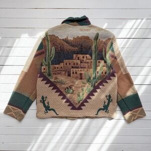 vtg Kokopelli southwestern desert pueblo cactus lizard tapestry jacket coat